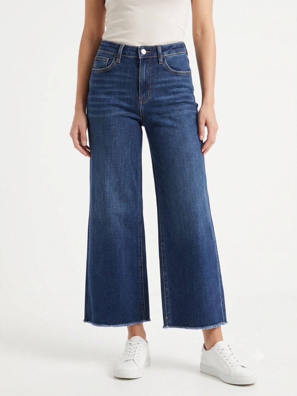 Bridge by gly High Waisted Wide Leg Jeans Size 8 Raw Hem Cropped Denim Blue